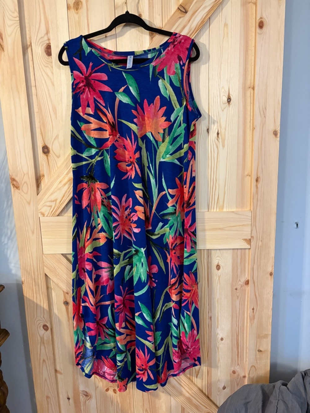 Paisley Grace Floral Dress Sleeveless Blue Pink Tropical Midi Dress